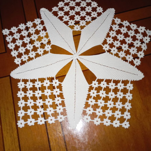 Handmade crochet tablecloth set with two small white pieces