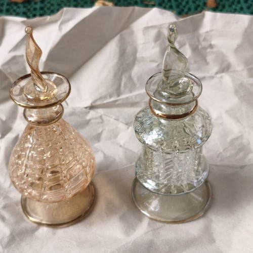 Vintage handmade glass perfume bottles used, pair