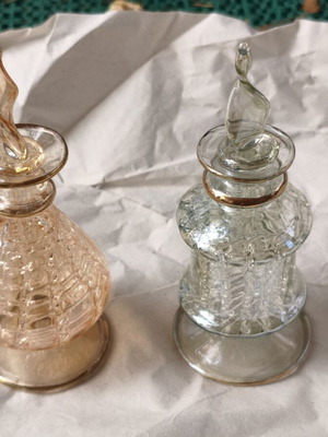 Vintage handmade glass perfume bottles used, pair