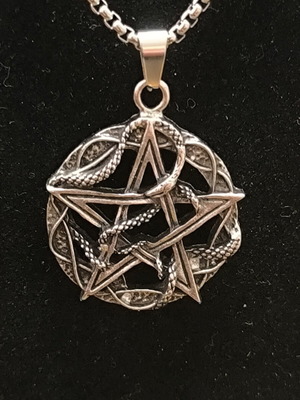 Pentagram Necklace with Serpents Gothic Wicca Pendant Silver Tone new