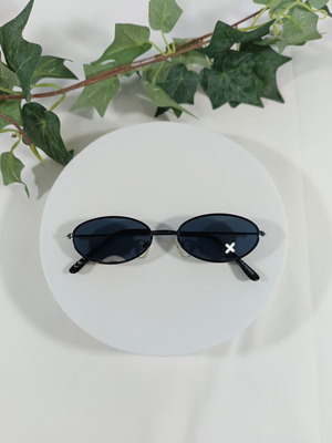 Bershka sunglasses like new black metal frame blue oval lenses Y2K