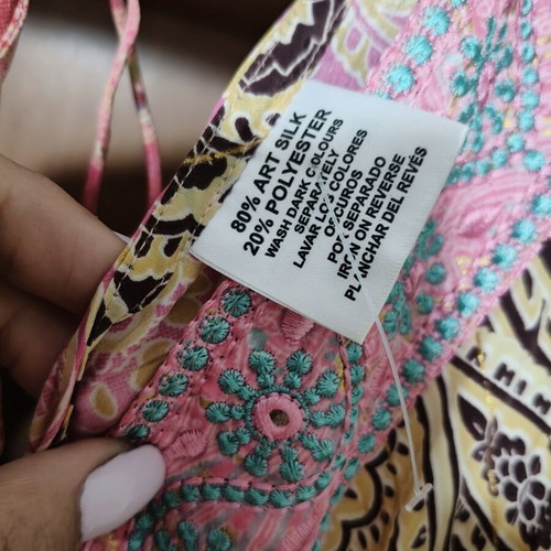 Silk long dress pink multicolor size L new