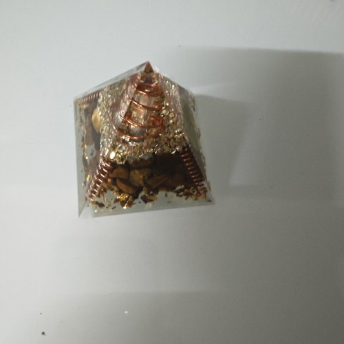 Metaphysical Orgon Pyramid with Tiger Eye Stone and Copper Spiral