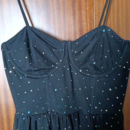 Shein black dress new, tulle straps with rhinestones