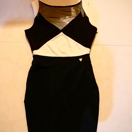Guess dress black with transparency, midi, size S, like new