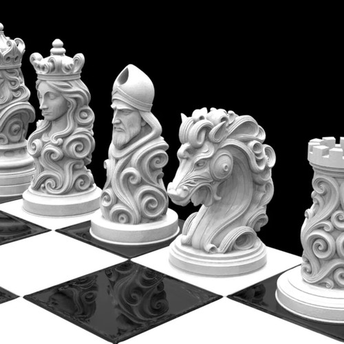 Fancy chess set new, printed pieces