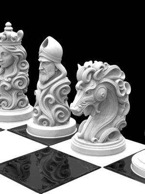 Fancy chess set new, printed pieces