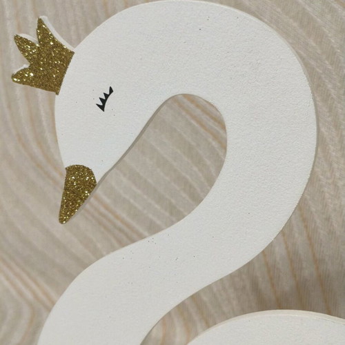 Wooden white swan decoration with base new