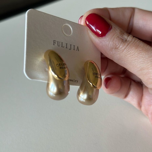 Steel earrings new, beige and gold