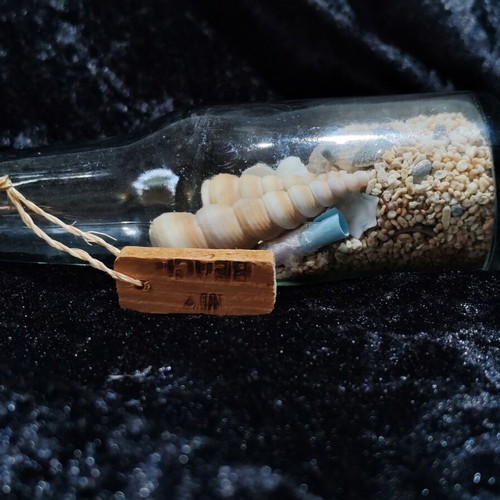 Decorative glass bottle with seashells, sand and letter, My Beach souvenir