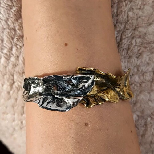 Silver handmade bracelet like new with gold-plated part