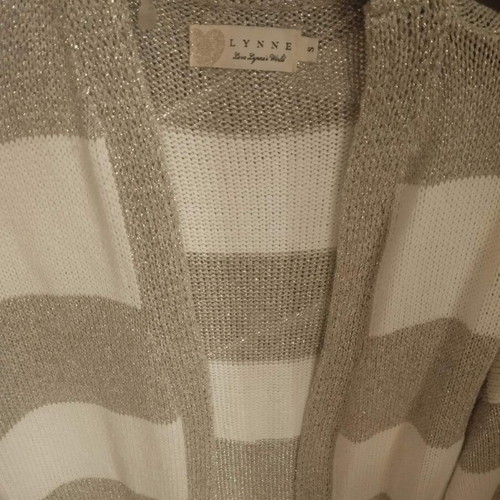 Knitted long Lynne cardigan striped beige/lurex like new