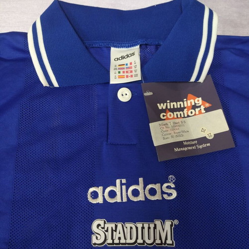 Adidas retro sports shirt, blue and white, size M