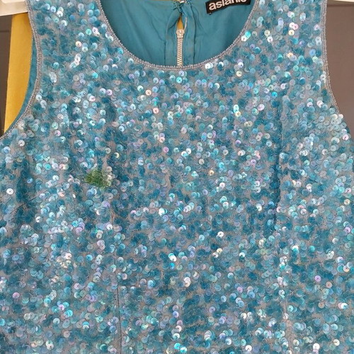 Aslanis women's embellished blouse used with sequins and beads turquoise size L