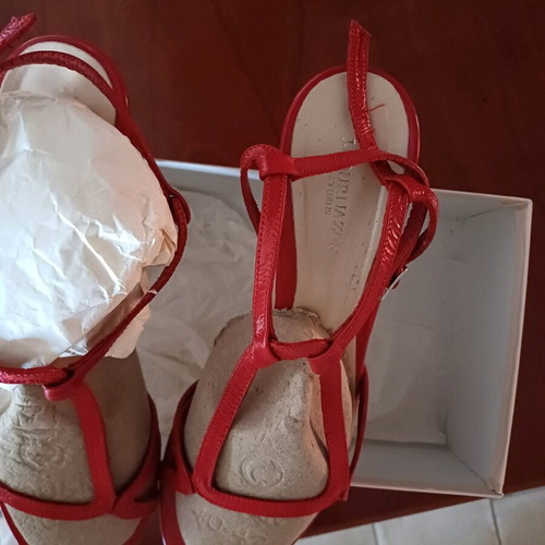 Bournazos leather sandals in bright red, size 40