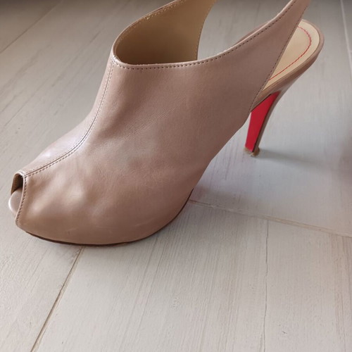 Feng Shoe shoes used, leather peep toe gray-khaki, size 39