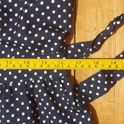 Polka dot romper with integrated belt, white and blue, size L