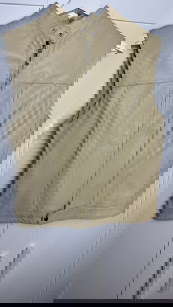 Δερμάτινο γνήσιο δέρμα αμάνικο μπεζ  jacket τζάκετ 42 νούμερο γυναικείο