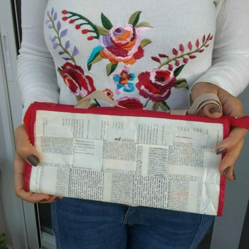 Handmade bag from magazine made to order, white and red