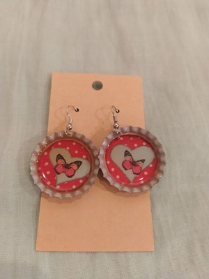Earrings new red and white polka dot with heart and butterfly
