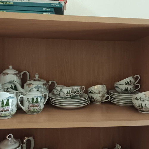 Vintage Kutani porcelain teapot and tea set, 26 pieces, hand painted in Japan