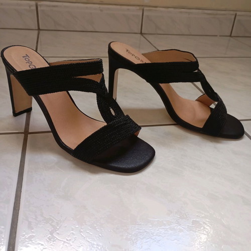 Black mules new with thick square heel 10cm, size 39