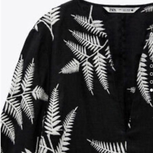 Zara embroidered linen dress XS black new