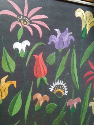 Embroidery textile painting new, handmade 1981 framed artwork