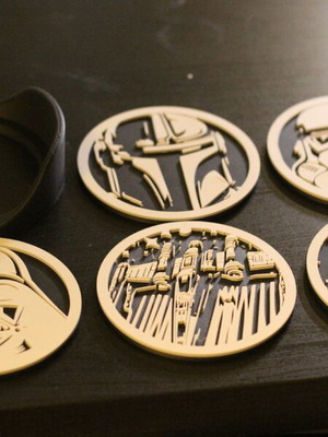 Star Wars 3D Print Coasters new, set of 5 with plastic holder
