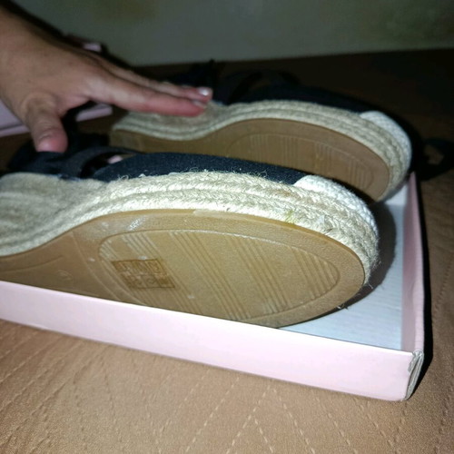 Black summer platform sandals with ankle tie, size 41
