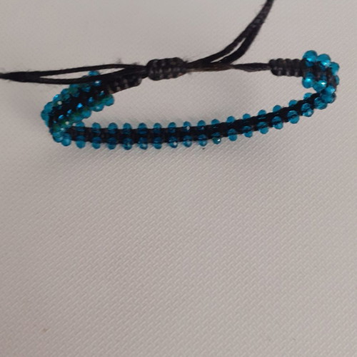 Handmade bracelet with blue crystals and black cord new