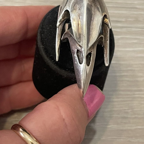 Silver 925 ring with solid bird skull used, size 57