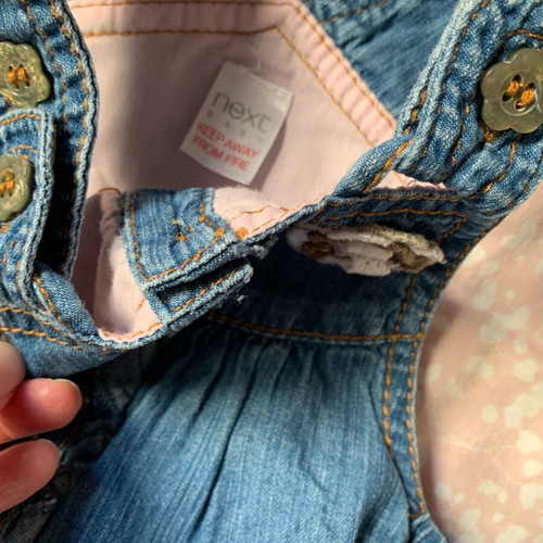 Next denim dress for baby 6-9 months with cat design like new