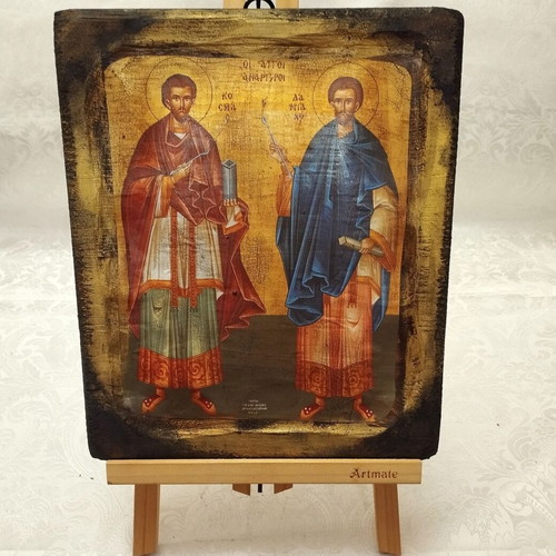Handmade Orthodox icon of Saints Cosmas and Damian new