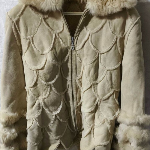 Sheepskin coat used, size M, beige