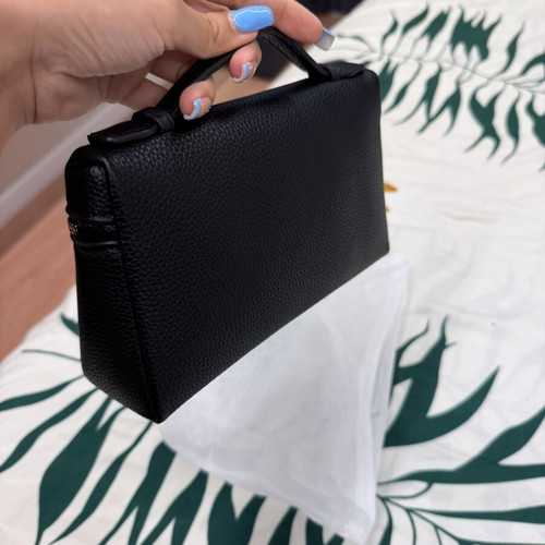 Small women's leather shoulder bag with long strap new, black