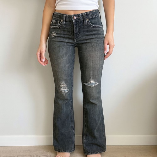 Y2K Stitch’s Distressed Flare Jeans Grey Black size 28 like new