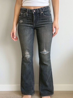 Τζιν παντελόνι Stitch’s distressed flare γκρι-μαύρο μέγεθος 28 σαν καινούργιο