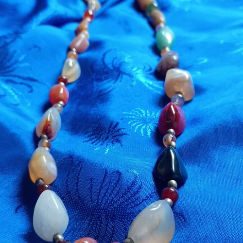 Long multicolor necklace with natural semiprecious stones used, boho style