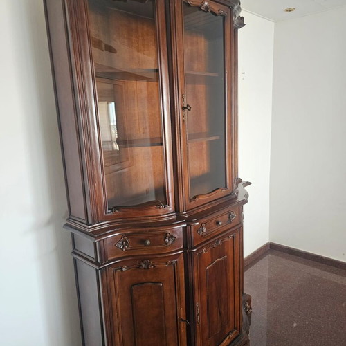 Carved Display Cabinet Buffet in Walnut Finish Like New