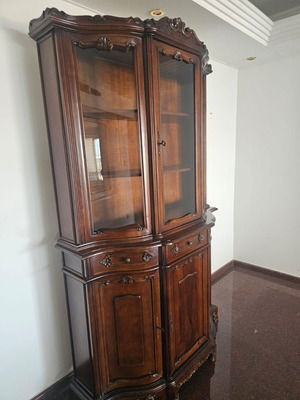 Carved Display Cabinet Buffet in Walnut Finish Like New