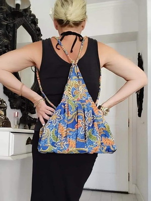 Fabric backpack like new, blue with floral pattern
