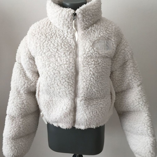 The North Face Nuptse Cropped High Pile Down Jacket used, cream, size S