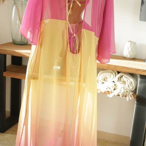 Beachwear bikini with kimono new, yellow to purple ombre