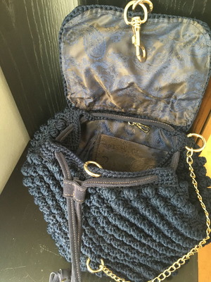Handmade Crochet Backpack Used Dark Blue