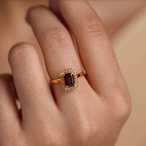S925 Gold-Plated Ring with Natural Red Garnet