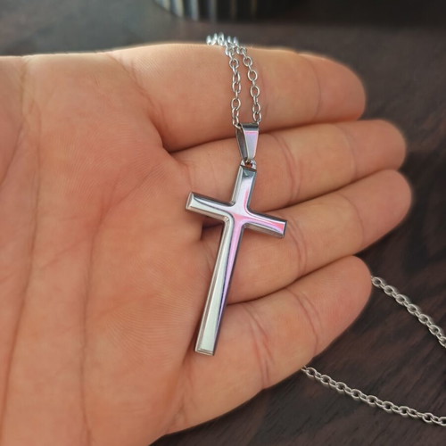 Men's cross stainless steel gloss, like new, silver color