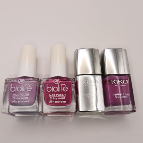 Nail Polish Set used with KIKO Milano and Biolife purple and fuchsia shades