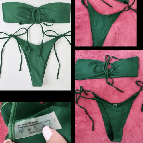 Bikini set brazilian bandeau tie strapless new, size S, black and green