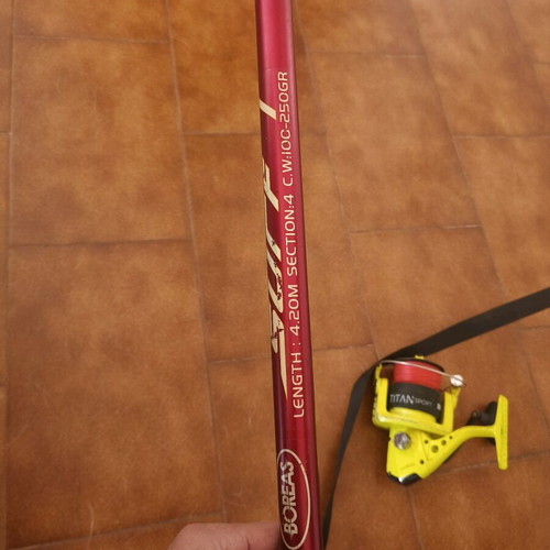 Fishing set used with tripod, surf casting rod 420 and reel with line